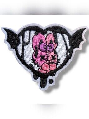 NWT Goth Punk Black Heart Bat Wing Pink Bunny Iron On Patch